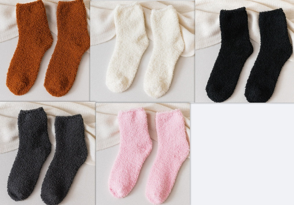 Autumn And Winter Half Velvet Socks Coral Velvet Women's Solid Color Socks Thickened Warm Mid-calf Length Socks