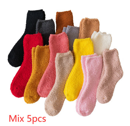 Autumn And Winter Half Velvet Socks Coral Velvet Women's Solid Color Socks Thickened Warm Mid-calf Length Socks